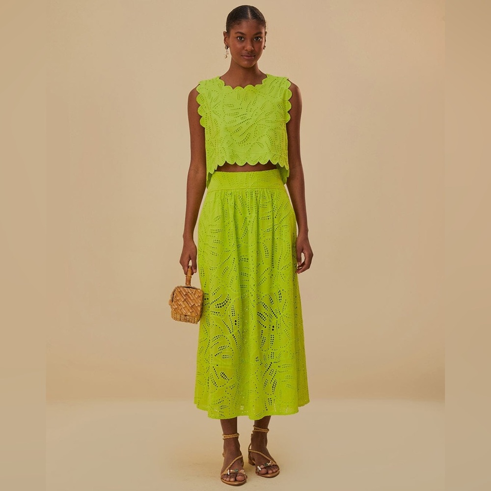 Green Monstera Eyelet Maxi Skirt